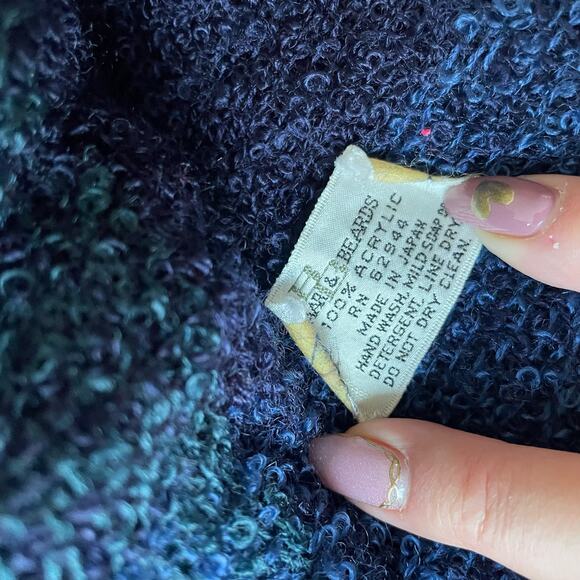 Baar and Beards Vintage Scarf Made in Japan Soft Nubby Checkered Purple Blue - Picture 4 of 11